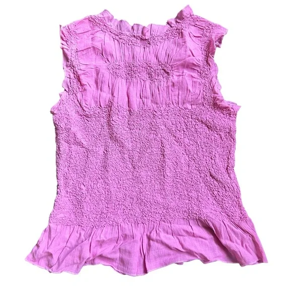 Anthropologie Textured Smocked Vest Top Pink Size Medium - Picture 9 of 11